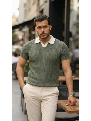 Modi Green Desenli Erkek Günlük Stil Kısa Kollu - %100 Pamuk Akrilik Triko Tişört