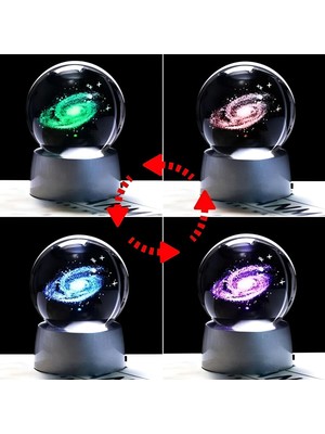 PremiumPort Renkli LED Küre, Galaksi Top, Dekoratif ve Hediyelik, Parlayan Kristal Küre