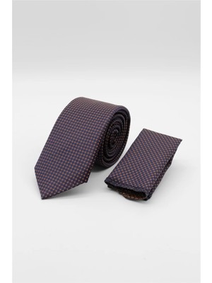 İmza Lacivert - Turuncu Desenli 6 cm Kravat 1090260115