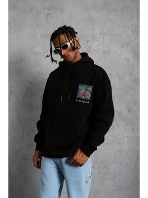 Modi Green Baskılı Erkek Patel Six Tipografi Siyah Kapüşonlu Sweatshirt