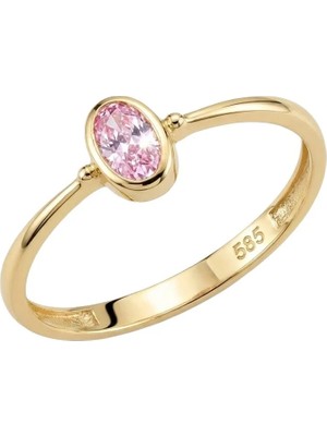 Hakan Mücevherat Oval Pembe Taşlı 14 Ayar Altın Yüzük 1,22 Gram