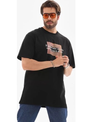 Modi Green Grafik Baskılı Unisex Günlük Stil Siyah Urban Streetwear Oversize Tişört
