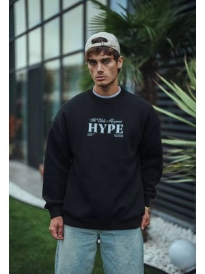 Modi Green Baskılı Kadın Günlük Stil Siyah Üç Iplik Bisiklet Yaka Sweatshirt