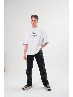 Modi Green Baskılı Unisex Günlük Stil Siyah Grunge Stil Tipografi Tişört