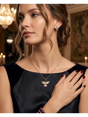 Vintage Takı Çelik Gold Zirkon Taşlı Hüma Kuşu / Cennet Kuşu Talih Kuşu