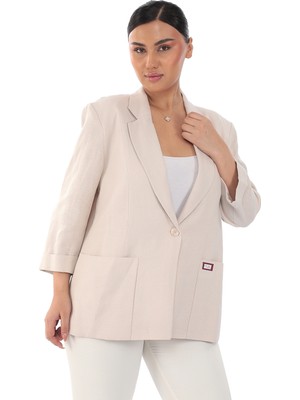 White Diamond Kadın Beyaz Cep Detaylı Keten Ceket