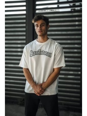 Modi Green Baskılı Unisex Günlük Stil Beyaz Urban Koleksiyonu Oversize Tişört