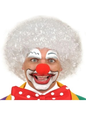 Dua Giyim Beyaz Renk Kıvırcık Afro Bonus Peruk ve Kırmızı Sünger B Seti