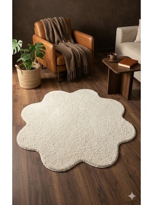 Eurobano Shaggy Papatya Desenli 100X100 Kaymaz Taban Yıkanabilir  Halı Yolluk Banyo Paspası
