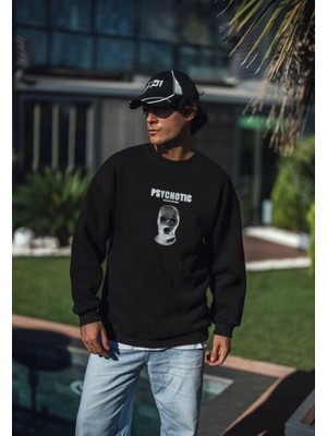 Modi Green Baskılı Kadın Günlük Stil Siyah Kışlık Bisiklet Yaka Sweatshirt