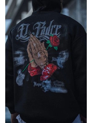 Modi Green Baskılı Kadın Günlük Stil Siyah Üç Iplik Penye Kapüşonlu Sweatshirt