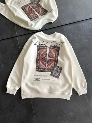 Modi Green Baskılı Kadın Günlük Stil Beyaz Bisiklet Yaka Sweatshirt
