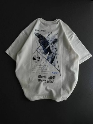 Modi Green Baskılı Unisex Günlük Stil Beyaz Eskiz Çizim Oversize Tişört