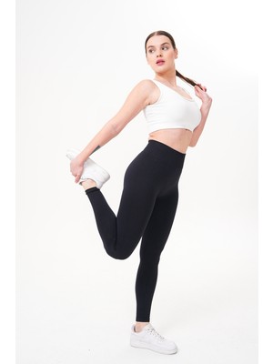 Mistirik Alnus Örme Model Spor Taytı Sıkılaştırıcı Etkili Yüsek Bel Düz Tayt Siyah Renk