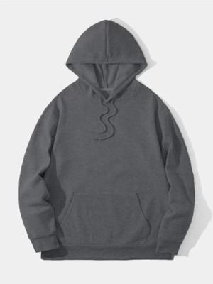 Modi Green Basic Dokulu Erkek Günlük Stil Füme Rengi Kapüşonlu Sweatshirt