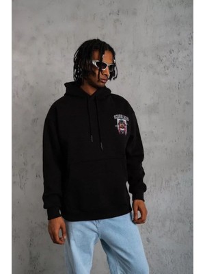 Modi Green School Boy Karakter Baskılı Erkek Siyah Kapüşonlu Sweatshirt