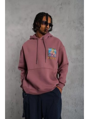 Modi Green Baskılı Erkek Patel Six Tipografi Gül Kurusu Kapüşonlu Sweatshirt