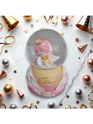 PremiumPort Işıklı Müzikli Yıldız Taşıyan Melek Cam Kar Küresi Orta Boy