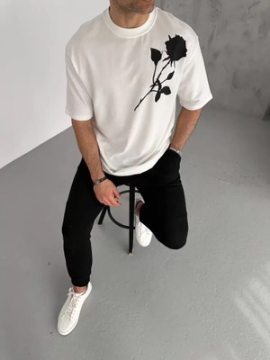 Modi Green Baskı Detaylı Unisex Günlük Stil Beyaz Galaksi Oversize Tişört