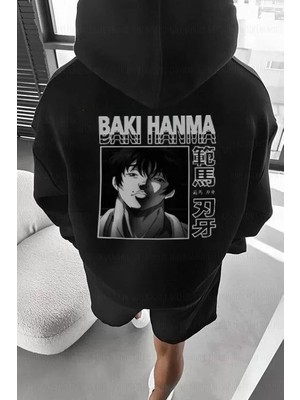 Modi Green Grafik Baskılı Erkek Günlük Stil Siyah Kordon Ipli Kapüşonlu Sweatshirt