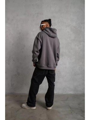 Modi Green Basic Dokulu Erkek Günlük Stil Gri Kapüşonlu Sweatshirt