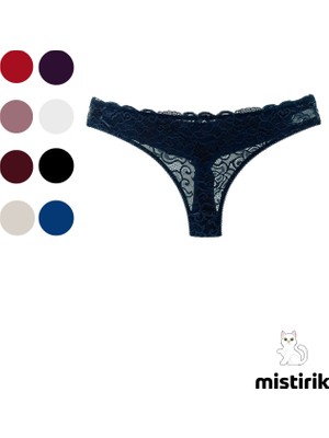Mistirik Masara Model Dantelli Yumuşak Kumaşlı String Tanga Lacivert Renk