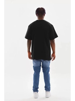 Modi Green Baskılı Unisex Günlük Stil Vintage Efekt Siyah Pamuklu Oversize Tişört