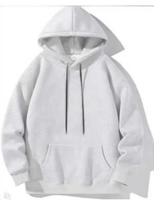 Modi Green Basic Dokulu Erkek Günlük Stil Melanj Grisi Kapüşonlu Hoodie Sweatshirt