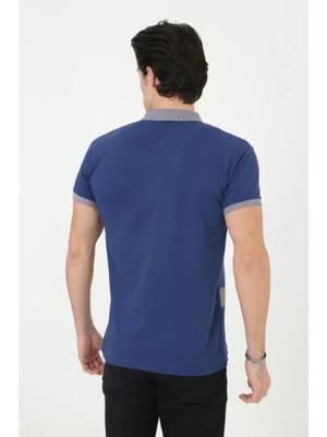 Modi Green Baskı Detaylı Erkek Fit Duruş Grafik Mavi Slim Fit Pamuklu Tişört