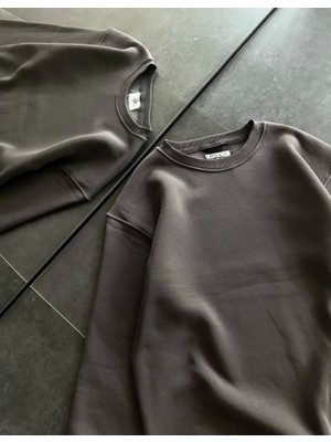 Modi Green Kadın Günlük Stil Füme Kışlık Bisiklet Yaka Üç Iplik Basic Sweatshirt