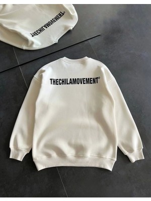 Modi Green Baskılı Kadın Günlük Stil Beyaz Kışlık Bisiklet Yaka Oversize Sweatshirt