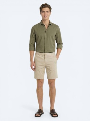 Kip Karamel Düz Kumaş Jogging Fit Casual Pamuk Karışımlı Bermuda