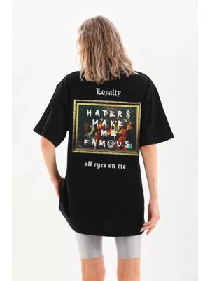 Modi Green Baskılı Unisex Günlük Stil Karakter Siyah Pamuklu Oversize Tişört