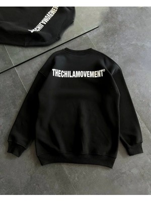 Modi Green Baskılı Kadın Günlük Stil Siyah Kışlık Bisiklet Yaka Oversize Sweatshirt