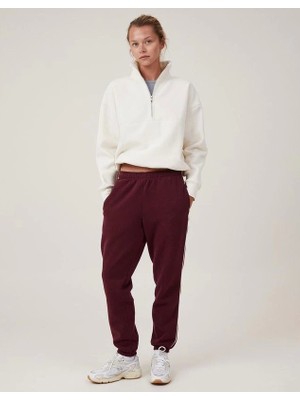 Modi Green Kadın Salaş Stil Beyaz Oversize Yarım Farmuarlı Yakalı Basic Sweatshirt