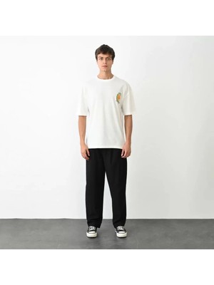 Modi Green Grafik Baskılı Unisex Günlük Stil Beyaz Kristal Doku Oversize Tişört