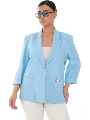 White Diamond Kadın Beyaz Cep Detaylı Keten Ceket