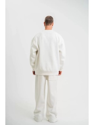 Modi Green Kadın Günlük Stil Beyaz Uzun Kol Bisiklet Yaka Basic Sweatshirt