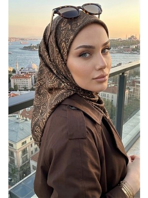 İmaj Butik Kahverengi Bej Trend Dijital Twil- Rayon Krisital Eşarp