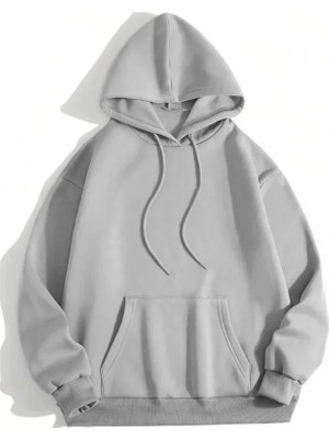 Modi Green Erkek Günlük Stil Boyalı Efektli Gri Basic Kapüşonlu Sweatshirt