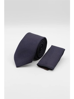 İmza Lacivert - Turuncu Desenli 6 cm Kravat 1090260117