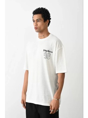 Modi Green Unisex Kar Beyazı Klasik Kesim Pamuklu Oversize Tişört