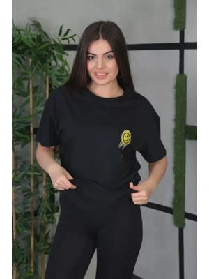 Modi Green Baskılı Unisex Minimalist Çizim Siyah Pamuklu Oversize Tişört