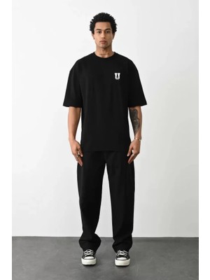Modi Green Baskı Detaylı Unisex Günlük Stil Siyah Eskiz Pamuklu Tişört