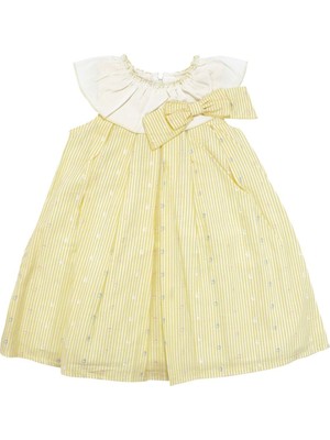 by BebekOdam Kız Çocuk Sarı Puantiyeli Beyaz Yakalı Fiyonklu Elbise - 1016829