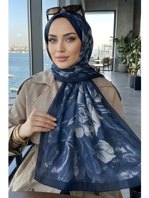 İmaj Butik Lacivert Ipekhan Desenli Kraş Şal