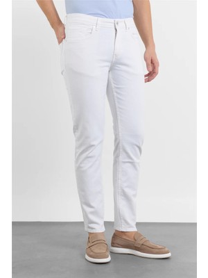 İmza Beyaz 5 Cep Düz Paça Gabardin Slim Fit Pamuklu Pantolon 1003260318