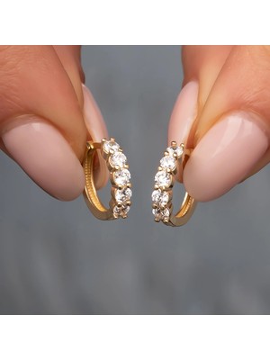 Hakan Mücevherat Beş Taşlı Halka Küpe 14 Ayar Altın