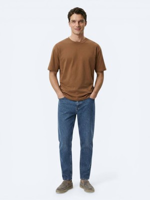 Kip Kahverengi Düz %100 Pamuk T-Shirt