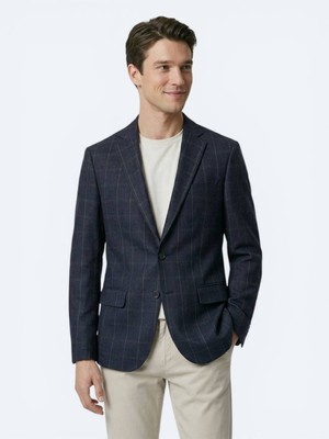 Kip Lacivert Mikro Modern Fit Yün Karışımlı Ceket